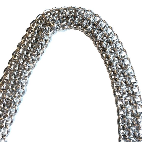 VTG ALUMINUM CHAIN BELT TEXTURED SILVER BELT 37 1/4” LONG TRIPLE CHAIN DISCO - Picture 2 of 5